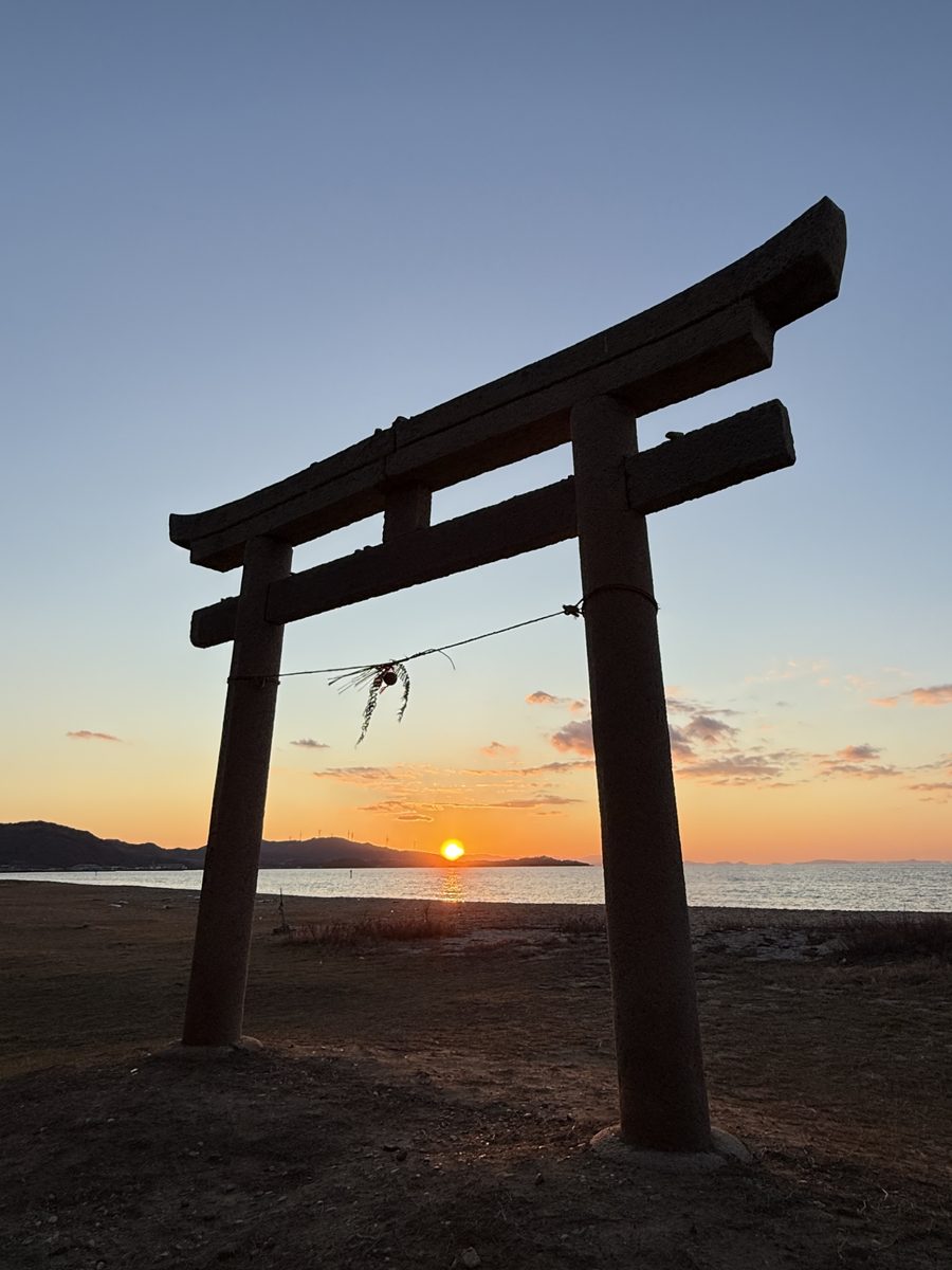 Seaside torii gate at sunset, Keino-Matsubara