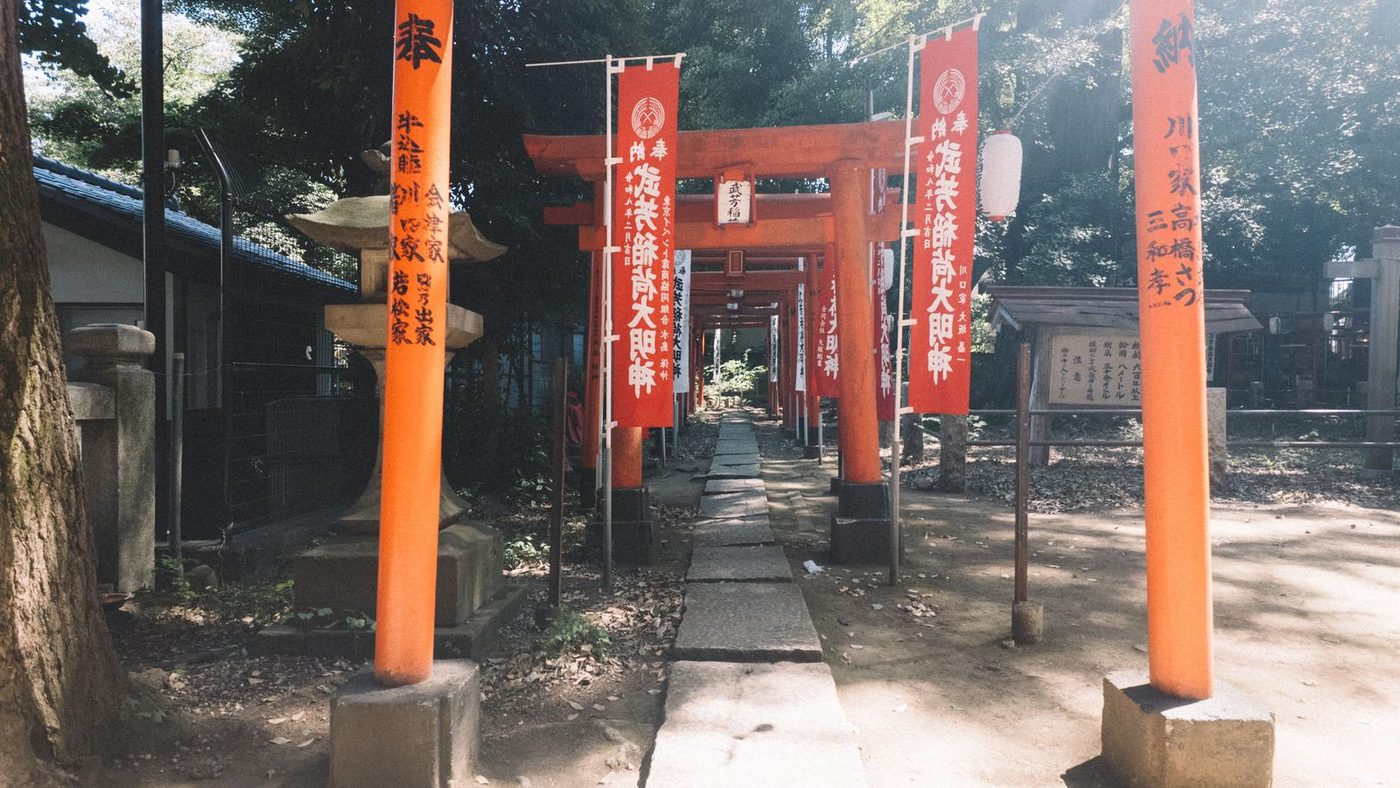 Vermilion torii gates at an Inari shrine in Tokyo